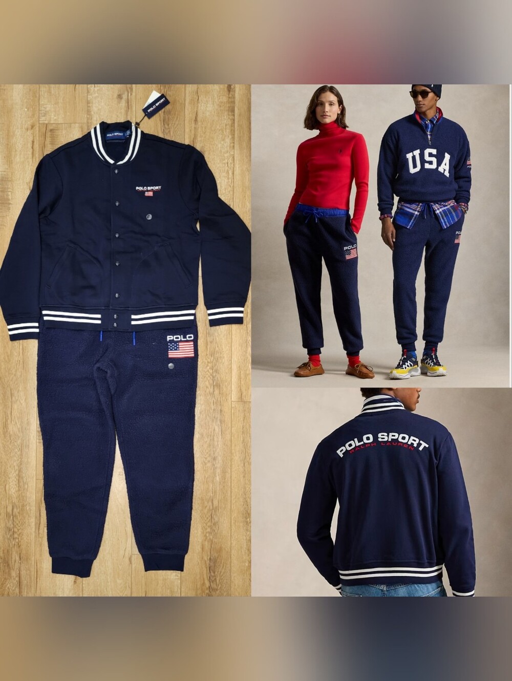 NWT Ralph Lauren USA FLAG 2pcs Bomber + Teddy Fleece Jogger Sweatsuit Pony Men L